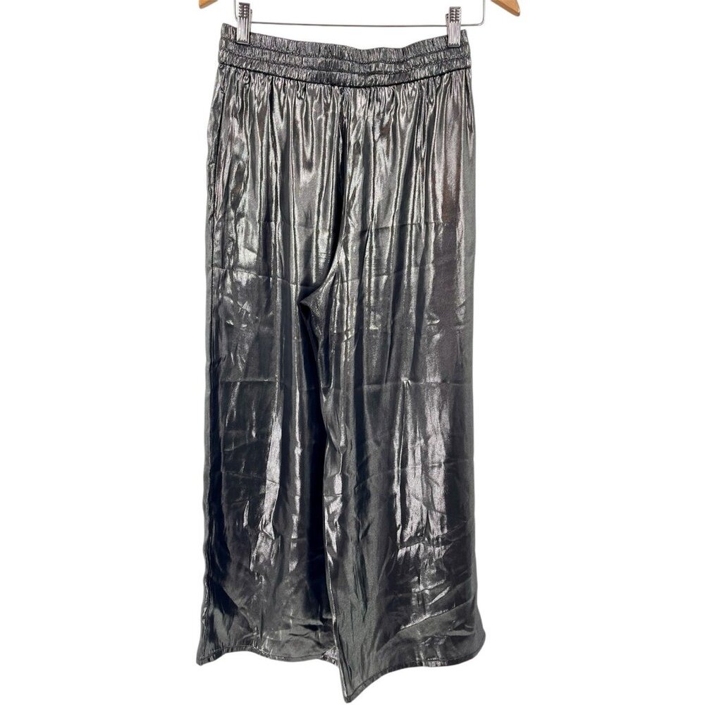 WAYF X JOURDAN SLOANE Women's Gunmetal Silver Metallic Chiffon Wide Leg Pants SM - Picture 7 of 7